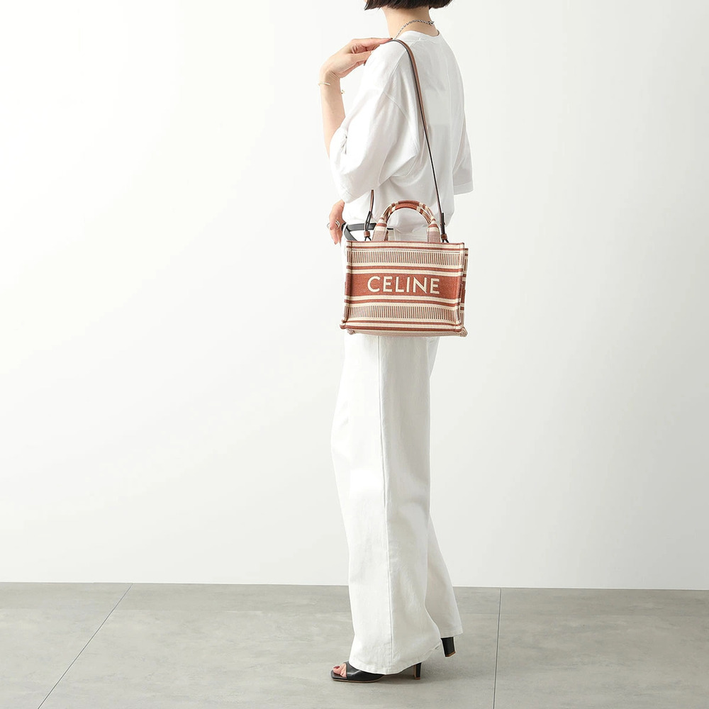 Celine Cabas Thais Tote Bag Shoulder Stripe Sienna